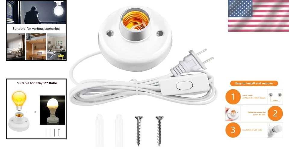 Versatile 15FT Plug-In Light Socket with Durable Cord and Easy Control Switch - Image 2 of 4