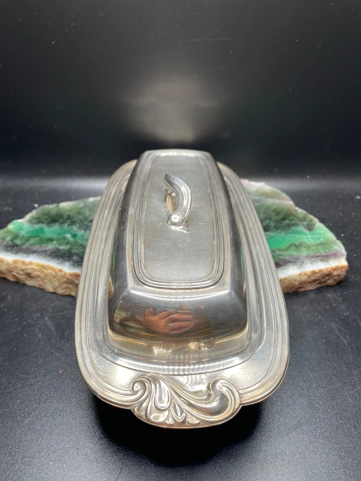 Tapa de plato de mantequilla vintage de los años 50 inserto de vidrio placa de plata Tudor colonia ONEIDA Foto 2 de 4