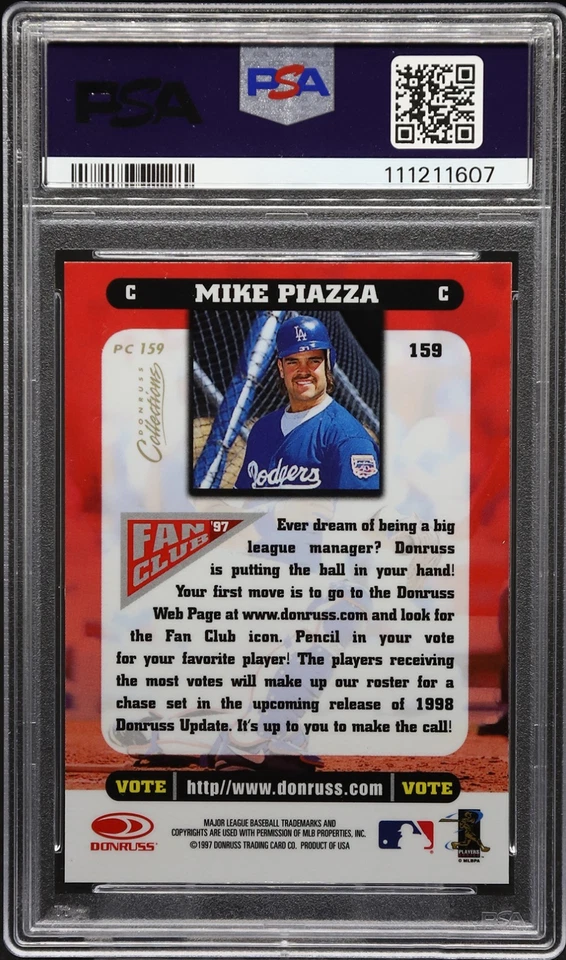 MIKE PIAZZA PSA 10 1998 Donruss Prized Collections Donruss Fan Club '97 #PC159 - Image 2 of 2