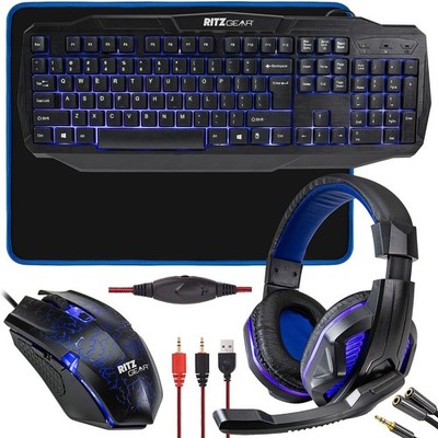 Ritz Gear Gaming Accessories Kit (Blue) | 4-in-1 LED Backlight Bundle
