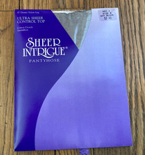 Vintage Sheer Intrigue Ultra Sheer Control Top Size B Off Black Stockings