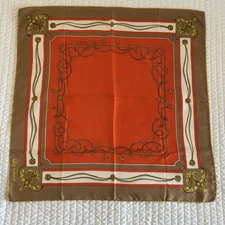 Vintage Oleg Cassini Multi Color 100% Silk Scarf 31”x31” Square Gold Orange Rope