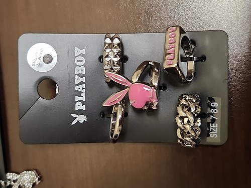 New Playboy Jewelry Lot Of 3 Pink Choker , Pink Earrings 5 Rings Rhinestone P5 - Picture 3 of 7