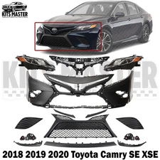 Front Bumper Cover &Grille W/ Headlights Assembly Kit For 2018-2020 Toyota Camry