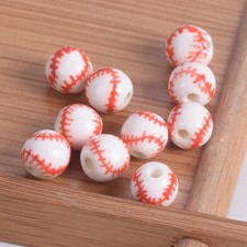 20pcs Baseball Pattern Round 8mm Handmade Painting Ceramci Porcelain Loose Beads