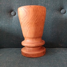 Mid Century Turned Wood Chunky Candle Pillar Holder Pedestal