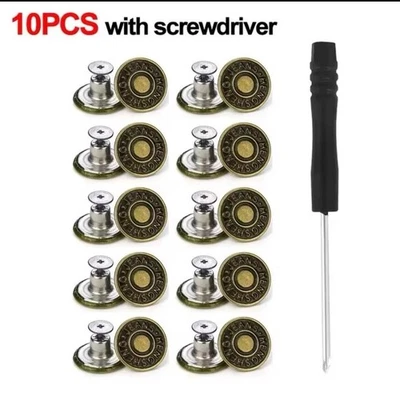 Metal Jeans Buttons Replacement Kit with Hand Screwdriver 17mm Buttons
