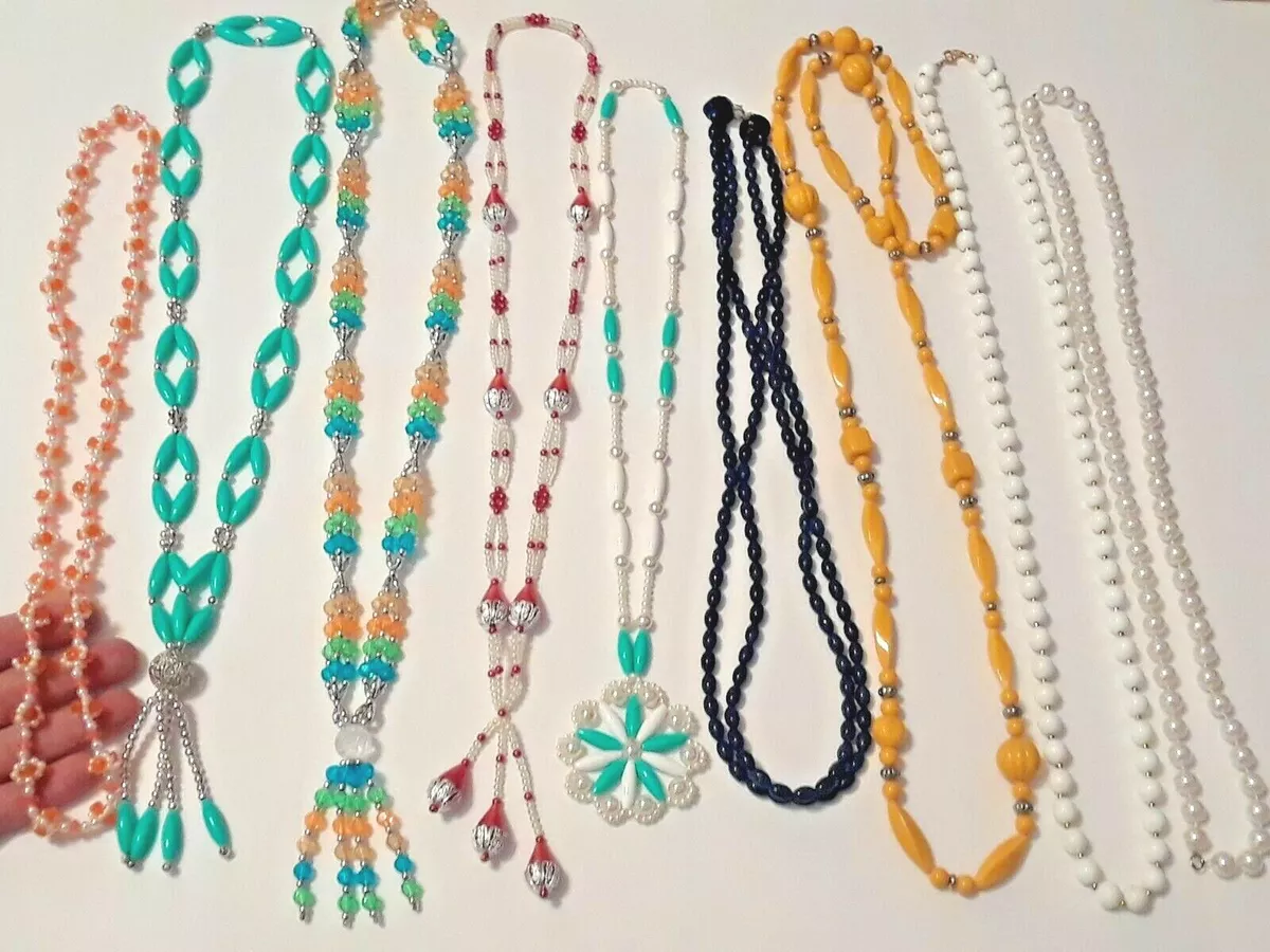 Vintage beaded necklace lot. plastic beads. pretty colors. You get