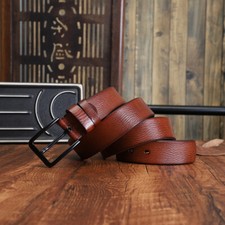 Mens Vintage Real Leather Belt Jeans 3.8cm Wide Alloy Pin Buckle Belt for Pants