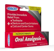 IODENT ORAL ANALGESTIC GEL BENZOCAINE 20% MAXIMUM STRENGTH 0.42 OZ ORAJEL
