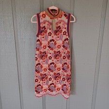 Burberry Edna Floral Crochet Shift Dress Size 2 Women Mock Neck In Bright Orange
