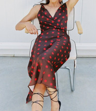 Zara Brown Red Polka Dot Spot Satin Slip Cami Midi Dress Size M New Blogger Fave