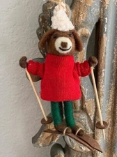 West Elm Felt Skiing Dog with Sweater Christmas Ornament NEW