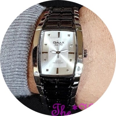 OMAX 2-Ton Schwarze & Silberne Edelstahl, Seiko Uhrwerk Lupah Tonneau Uhr HBK841