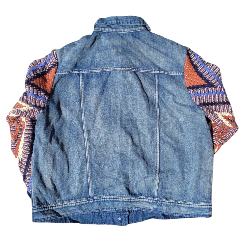 Flying Tomato Women's Juniors Boho Sweater Sleeve Denim Jacket - Image 2 of 4