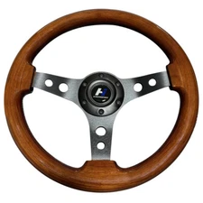 Hiwowsport 13" Universal 1.5" Wood Grain BlackBrushed Spoke Steering Wheel 330mm