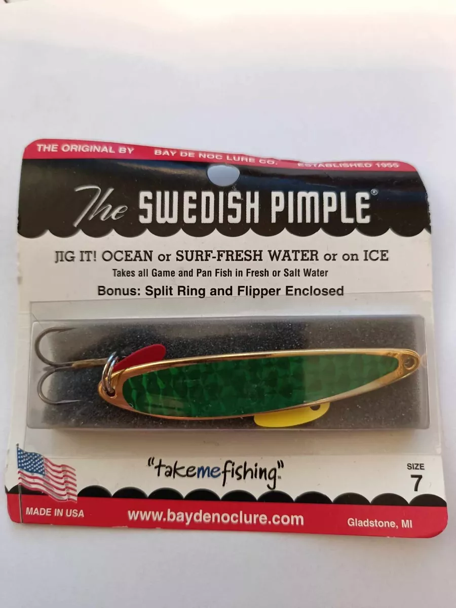 SWEDISH PIMPLE LURE SIZE 7 green prism on gold blade