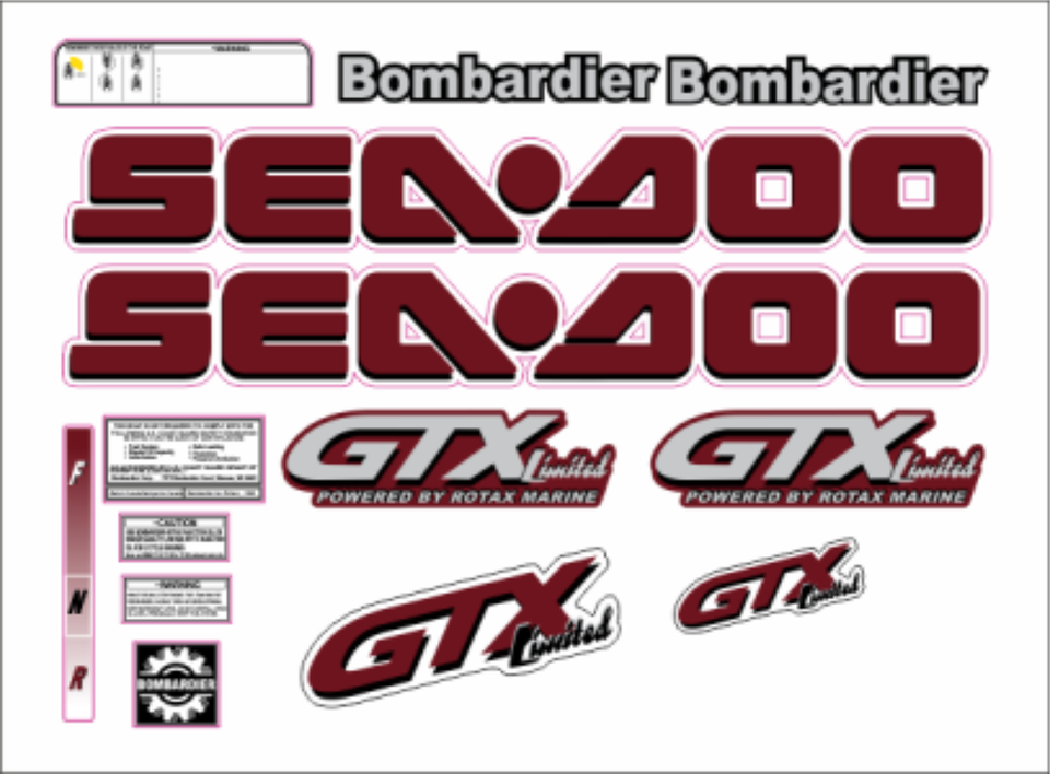 SEADOO GTX 1998 LIMITED Graphics / Decal / Sticker Kit Burgandy | eBay