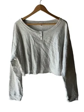 Abound Size XL Heather Gray Boxy Cropped Henley Sweatshirt - New