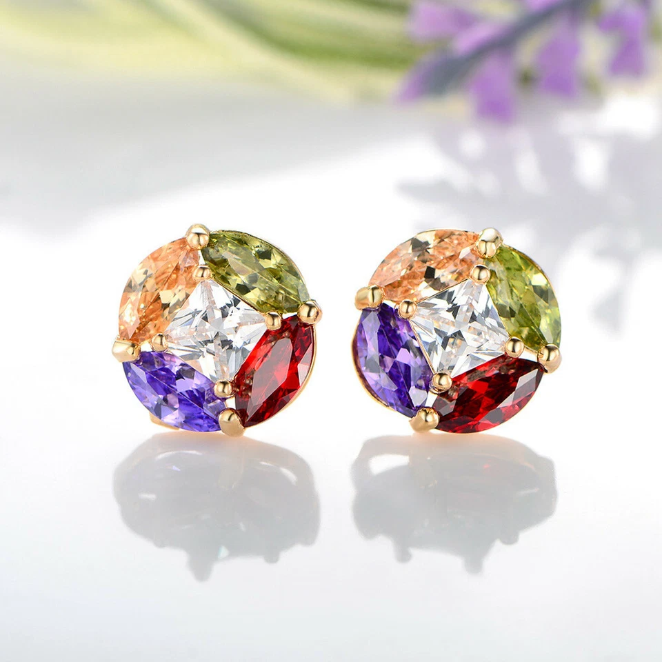 Aretes Monalisa Natural Peridoto Morganita Granate Gemas Chapados en Oro Rosa Foto 3 de 4