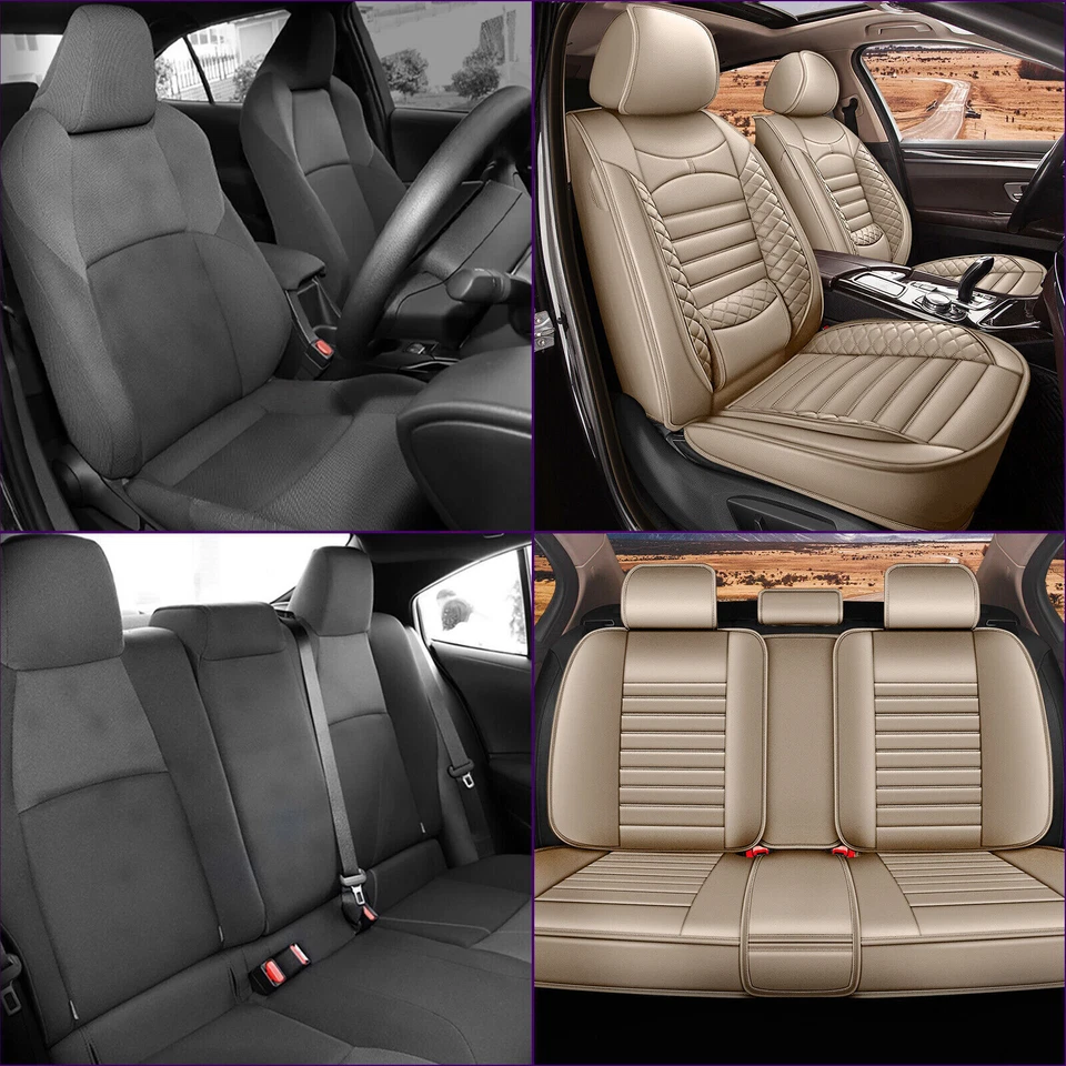 For Volkswagen Tiguan 2009-2024 Car 5-Seat Covers Premium PU Leather Pad Beige - Image 4 of 4