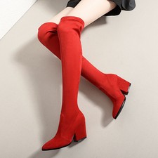 Women's Over The Knee Boots Thigh High Shaft Classic Almond Toe Block Heel