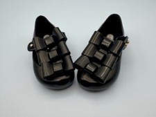 NWT MINI MELISSA SZ 5 Ultragirl Triple Bow Mary Jane Shoes Black Soft PVC Flex