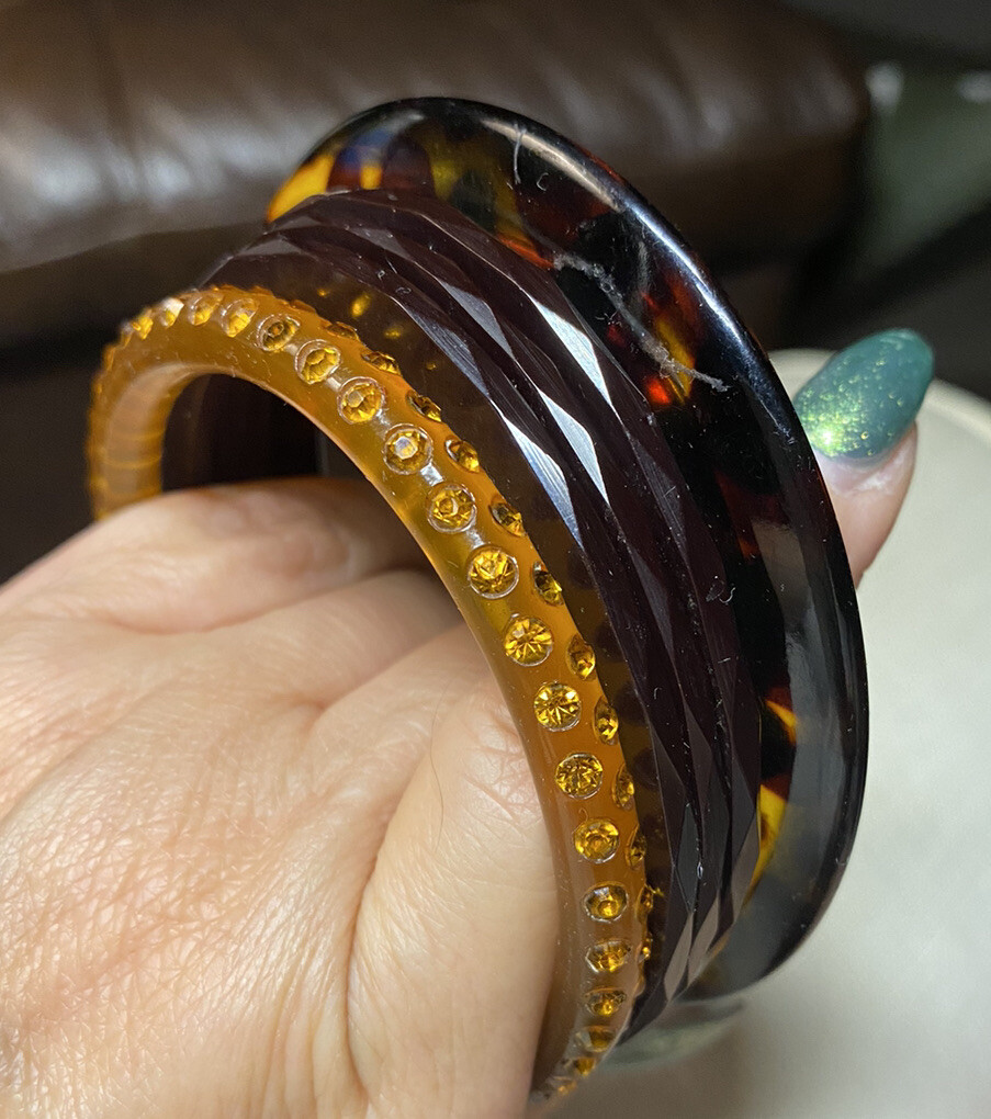 5 Authentic Vintage Bakelite Bangle-Tortoiseshell… - image 10