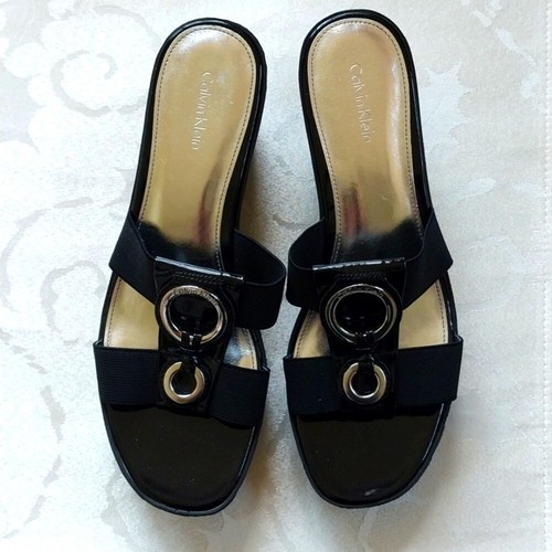 Calvin Klein Yessica Womens Wedge Slide Sandals Black Silver Grommets Size 7.5 M - Picture 12 of 12