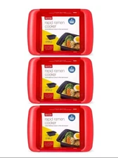 3 Pack Rapid Ramen Cooker Microwave Ramen 3 Minutes BPA Free Dishwasher Safe Red