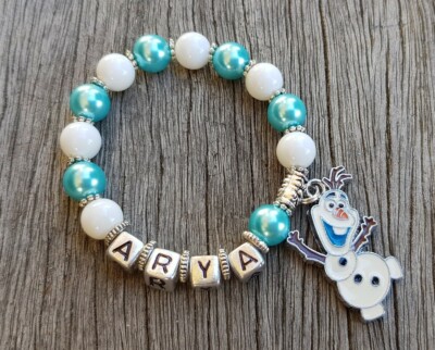 Personalised Name FROZEN OLAF Inspired Kids Bead Bracelet Charm