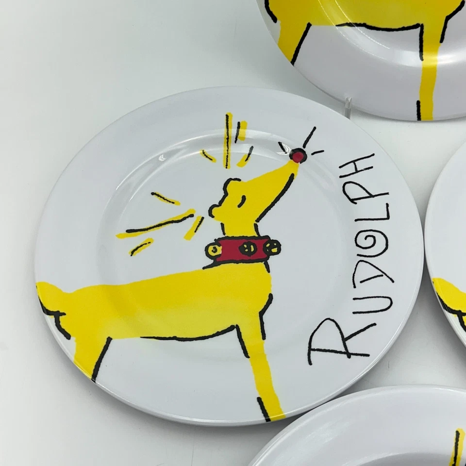 POTTERY BARN KIDS Plate Set Rudolph Christmas Holiday Reindeer 8" Melamine Lot 4 - Image 3 of 4