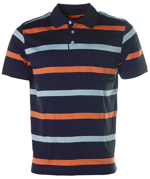 Kitaro Herren Kurzarm Shirt Poloshirt Polokragen Streifen M Blau Orange X4541-image