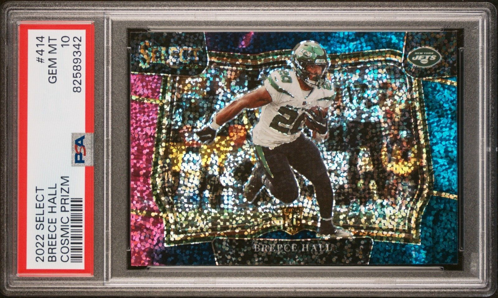 2022 PANINI SELECT BREECE HALL ROOKIE RC # 414 COSMIC PRIZM SSP PSA 10💎💎💎💎💎