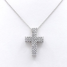 14k White Gold Natural Diamond Cross Pendant Necklace 18in Square Edge