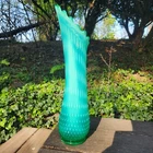 16 1/2 " Rare Fenton Hobnail EMERALD GREEN Swung Vase UV Glows