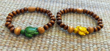Kids Wood Bead  Stone Turtle Bracelets - Set Of Two