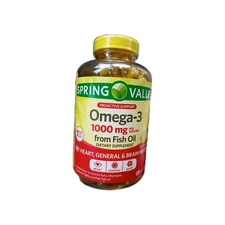 Spring Valley Omega-3 Fish Oil Lemon Flavor Soft Gels, 1000 mg, 120 Count.