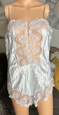NEW Vtg Barbrizon S/M Bodysuit Shiny Silky Nylon Wide Lace Teddy Snap Crotch