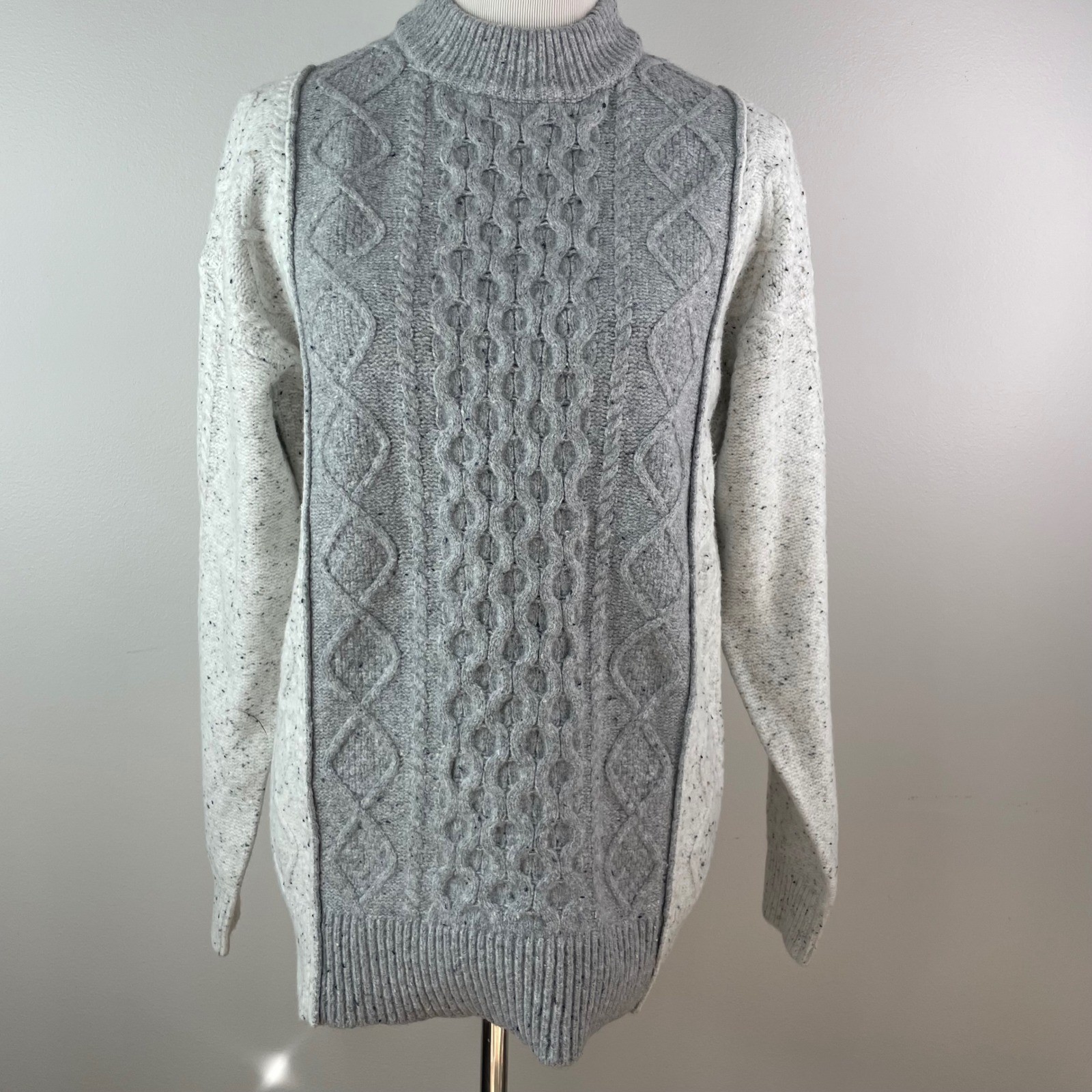 Universal Thread Grey Colorblock Cable Knit Mock … - image 1