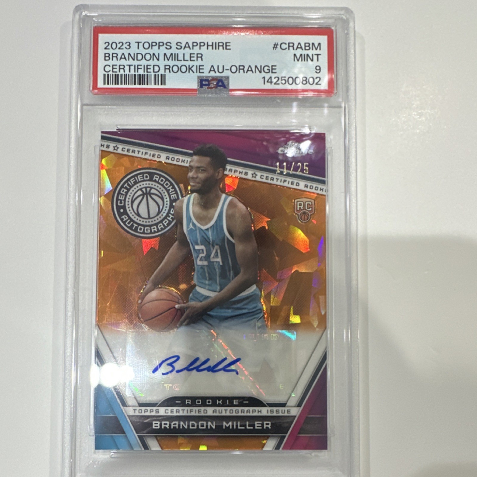 Brandon Miller 2023-24 Topps Chrome Sapphire Orange Rookie Autograph /25 PSA 9