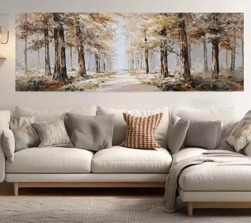 Panoramic Golden-Yellow & Brown Tree Landscape Canvas Wall Art Home Decor