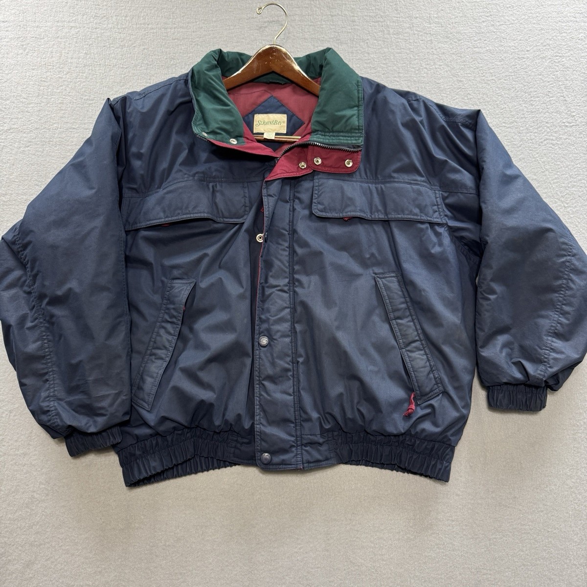 St. Johns Bay Vintage Jacket XXL 48 Made in Korea Navy Red Green