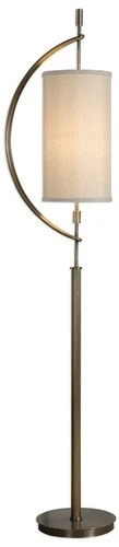Modern Floor Lamp 66" Tall Brass Linen Hardback Shade Living Room Reading House - Picture 2 of 3
