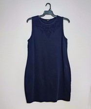 TALBOTS Navy Blue Ponte Knit Stretch Embroidered Cotton Dress Size XL Petite