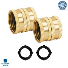 2 Pack Brass Garden Hose Connectors with Washers - Female to Female, Heavy Du...