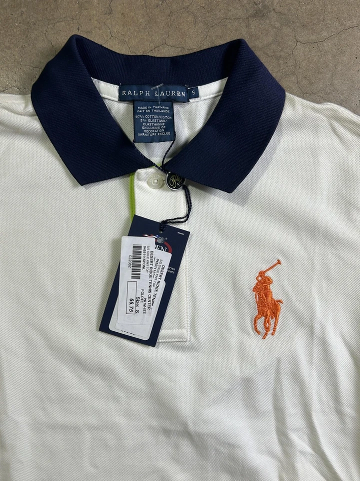 Ralph Lauren Polo Shirt Womens Small White Navy Tennis Big Pony Stretch Sport - Image 2 of 4
