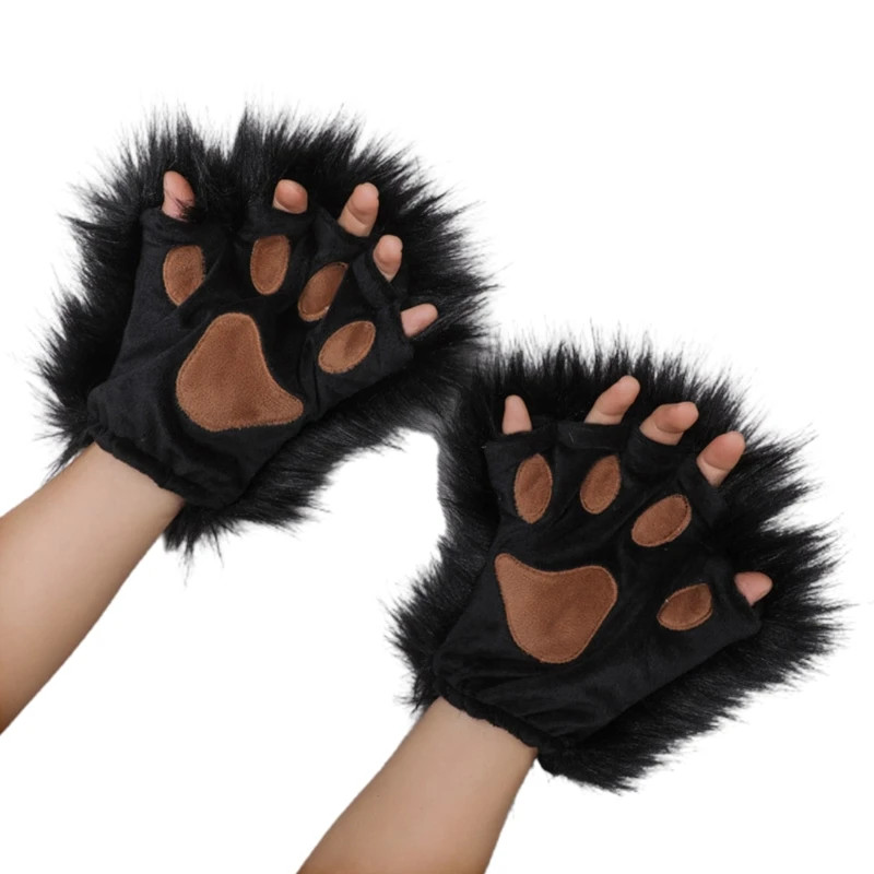 1 Pair Plush Wolf Paw Gloves Foxes Paws Costume Accessory fo