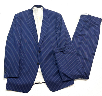 Samuelsohn Alton 46L 40x32 Royal Blue Chalk Stripe 2pc Pant Suit Zealander Wool