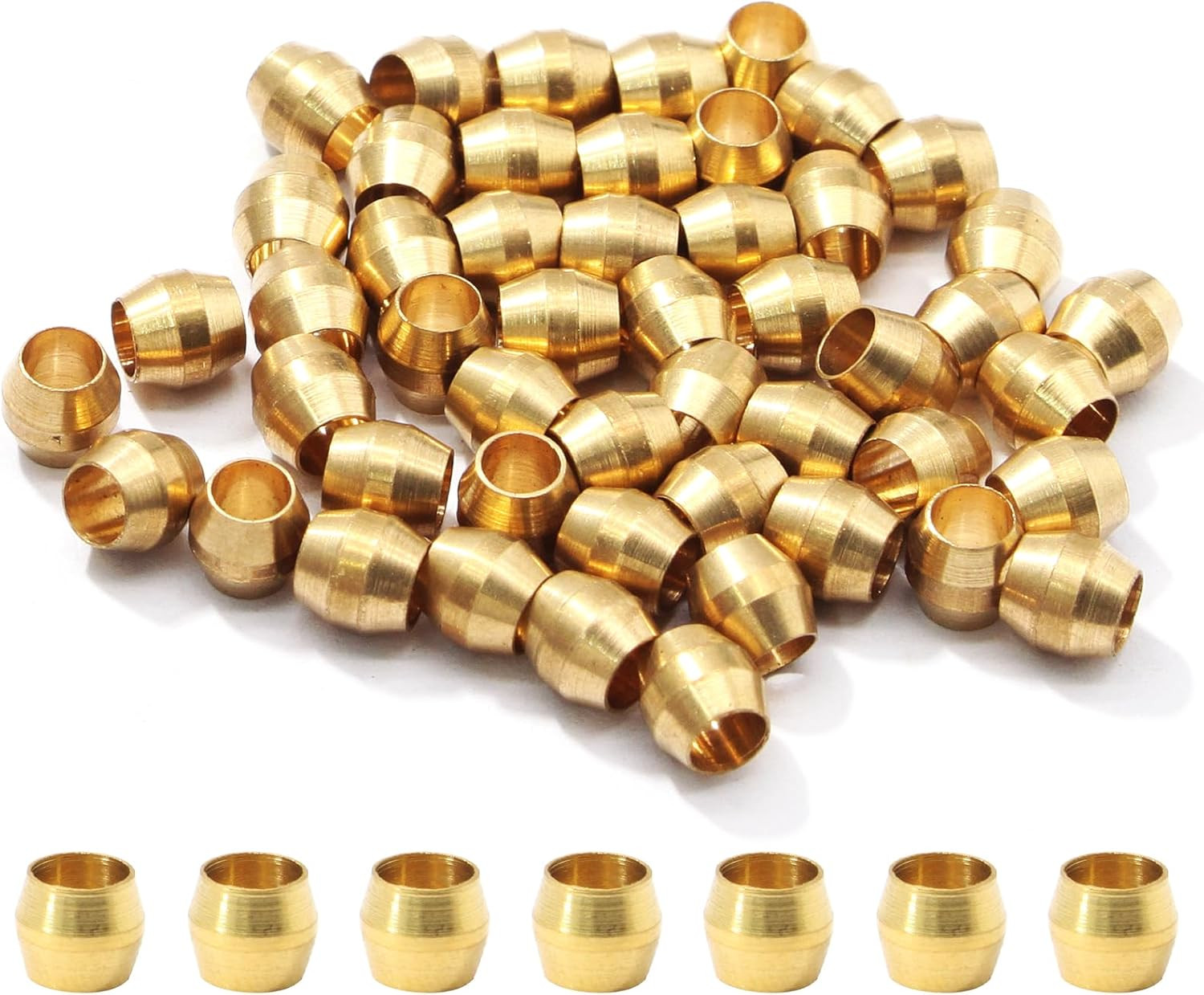 50 Pcs Brass Compression Fitting, 1/8" Tube OD Compression Sleeves Ferrules Bras